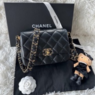 香奈兒 Chanel 23k 19bag系列 寬鏈條豆腐包 Hobo包 黑金