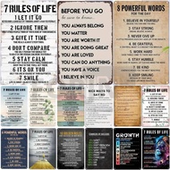 Inspirational Phrases Metal Sign-10 Golden Rules-7 Rules of Life-Success Notes-English Poster for Co
