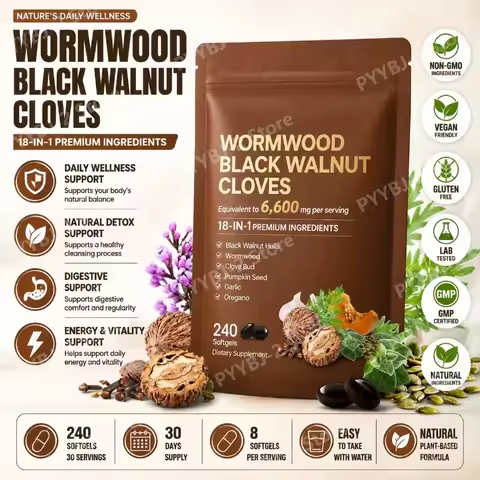 Wormwood Black Walnut Clove Capsules 6600mg Support Cleanse Detox and Intestinal Guard 18 in 1 Herba