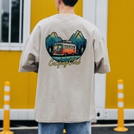 [YIJIAYI] Forest Outdoor Bus Camping Style Short T Loose T-shirt Dropped Shoulder Short T OVERSIZE A