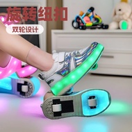 Button Shoes Roller Skate Boys Shoes Double Wheel Shoes Student Shoes with Light Skate Shoes with Wh