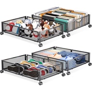 Yecaye Under Bed Storage with Wheels, 4 Pack Under Bed Shoe Storage Organizer Drawer, Tool-free Asse