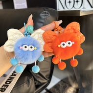 GANTUNGAN Creative Charcoal Ball Furry Keychain with New Ribbon, Furry Keychain, Cute Cartoon, Doll 