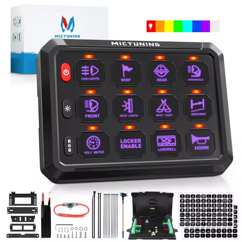 MICTUNING P1S Series 5inch RGB Multi-Function Switch Panel – 8/12 Gang Toggle Control Pod with Smart