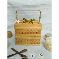 ( R25 S2) Bamboo Woven Box (Ramadan Series) 2-Stack Box 20cm 25cm Ribbon | Woven box food container 