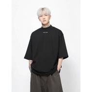 320gsm 100% Cotton Unisex Oversized T-shirt plus size Couple Tees baju lelaki重磅宽松美式潮牌锁领半高领字母短袖男女情侣衣大