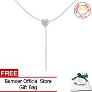 BAMOER 925เงินสเตอร์ลิง Brilliant Heart สร้อยคอผู้หญิง Minimalist กล่องยาว Choker เครื่องประดับ Fine