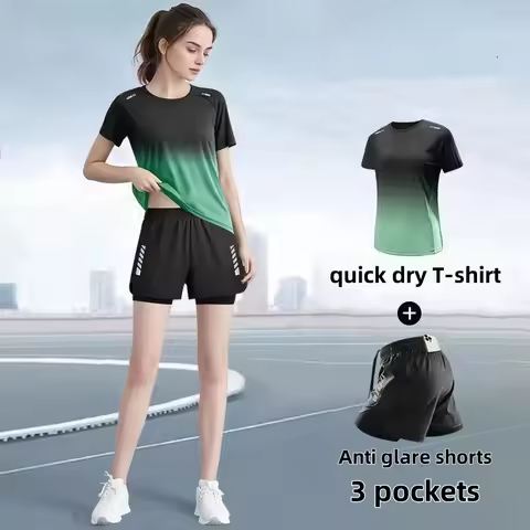 Women's sportswear set, running shorts, T-shirt, yoga wear, thin fitness badminton wear, breathable