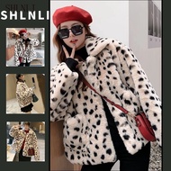 Women's Dalmatian Spotted Print Faux Fur Coat with Lapel Collar - Autumn Winter Jacket