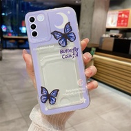 เคสโทรศัพท์กระเป๋าใส่บัตรอัจฉริยะสำหรับ VIVO V29e 5G V29 5G V29 Pro 5G V27e V27 5G V27 Pro 5G V25 V25e 5G V25 Pro 5G V23e V23 5G V21e 5G V21 V21 5G ช่องเสียบบัตร V20ทิวลิปและผีเสื้อป้องกันการตก TPU แบบนิ่มเคสใส่โทรศัพท์กระเป๋าเก็บบัตร