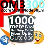 Flat Drop Cable 2 core FO DW Multimode 50um OM3-300 1000m Fiber Optic 2c Multi Mode 1000 meters Outd