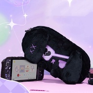 Geekshare Dark Black Rabbit Plush Carrying Bag Large Capacity Plush Crossbody Bag for Nintendo Switch and Switch OLED