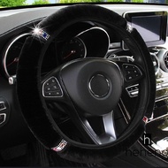 Plush Rhinestone Steering Wheel Cover Soft Polyester Steering Wheel Cover for 37-38cm Diameter Steer