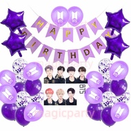 BTS Purple Theme Happy Birthday Banner Party set Star aluminum Film Balloons Birthday Party Decorati