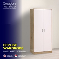 Ecplise 2 Door Wardrobe / Space Saver / Natural Wardrobe / White Door Wardrobe / Budget solid wardrobe / Bedroom Furniture / Product Malaysia