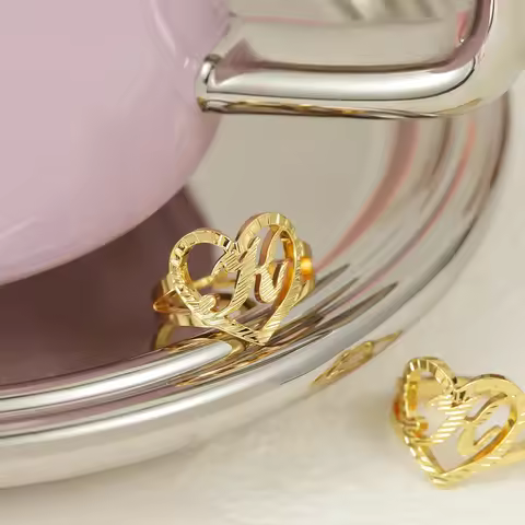 Custom Initials Letters Heart Oversize Style Ring For Women Men Personalized Hip Hop Jewelry A-Z Let