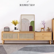GH Tv Console Cabinet Solid Wood Coffee Table Rattan Storage Cabinet Combination Living Room Nordic Cabinet Simple Modern