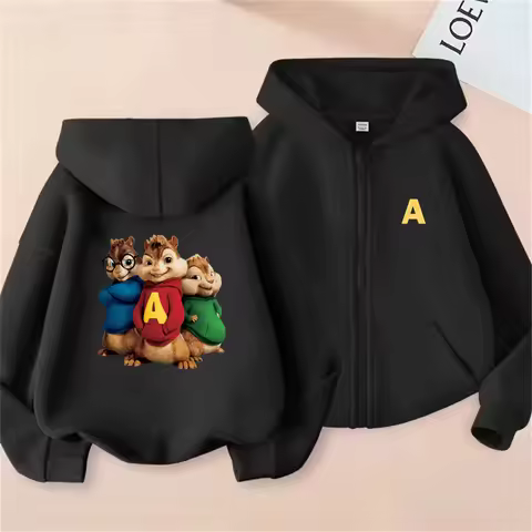 Alvin and The Chipmunks Zipper Hoodie Cartoon Girls Coat Fashion Thin Clothes Purple Autumn Hoodie J