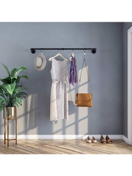 1 Giá treo quần áo gắn tường bằng ống'sắt đen kiểu dáng công nghiệp, Móc treo quần áo bằng kim loại,