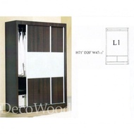 Ready-Fixed 4 Feet Sliding Door Wardrobe Clothing 2 Drawers Cabinet
