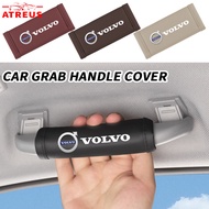 4Pcs Volvo Car Roof Grab Handle Cover PU Leather Overhead Grab Handle Protector Car Interior Assist 