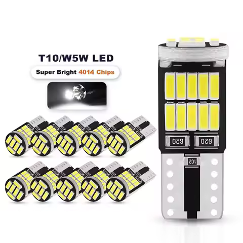 10PCS W5W T10 Led Bulbs Canbus 4014 SMD 6000K Car Interior Dome Reading License Plate Light Signal L