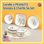 Corelle x PEANUTS TSnoopy &amp; Charlie Square 5p Set/Corelle USA set/ Square Plate/Dinnerware Corelle set/Snoopy Plate/ Snoopy Kitchen /Corelle Dining Sets/Peanuts Kitchen/Peanuts bowl /Snoopy bowl/Snoopy Large Plate /Corelle bowl/Corelle set