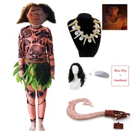 Moana 2 Maui Costume Cosplay Costume For Adult Men Hook กระโปรงใบไม้ เสื้อยืดเครื่องแต่งกายคอสเพลย์ช
