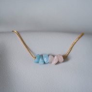 【粉晶、海藍寶】天然碎石水晶手鏈