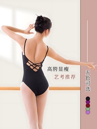 Red Dancing Shoes Ballet Dance Costume Adult Exercise Clothing Sling One-Piece Art Exam Body Training Female Black Gym Outfit