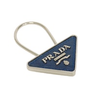 Pre-owned Prada Saffiano Leather Keyring, Blue/Navy/Silver Triangle Logo, Brietta Keychain, 2PP301 2