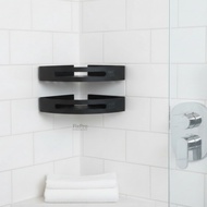 Black Stainless Steel 2-Tier Corner Soap Rack HF HRS-001B | Rust-Resistant Shower Rack