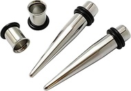4 Pcs 1g 9mm Stainless Steel Ear Gauge Taper Stretching and Single Flare Plugs Flesh Tunnel Kit with