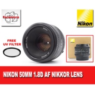 NIKON ORIGINAL MALAYSIA 50mm f/1.8D AF Nikkor Lens FREE UV FILTER