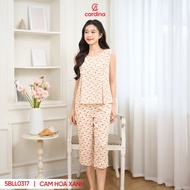 Bộ đồ mặc nhà nữ CARDINA tay ngắn chất lanh phối ngực họa tiết 5BLL03