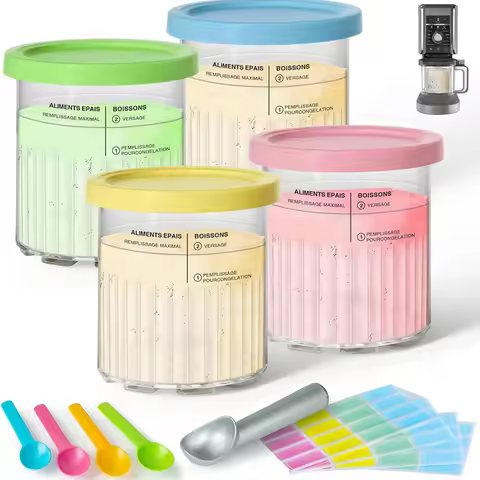 4 Pack Creami Deluxe Pints & Lids for Ninja 24 Oz Compatible with NC500 NC501 Series Ice Cream Maker