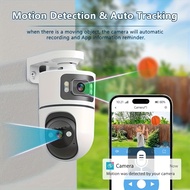 1pc 2.4G & 5GHz WiFi 4K Outdoor Dual Lens WiFi Camera, Dual Lens Dual Screen, Motion Detection, Thre