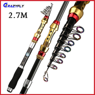Crazyfly Telescopic Fishing Rod Carbon Fiber Travel Spinning Pole Reel Fishs Tackle 1.8/2.1/2.4/2.7/