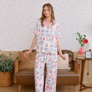 ชุดนอน Muslin Pajamas Silk Satin รุ่น Rose white (L800 N800 T800) | ชุดนอนผู้หญิง