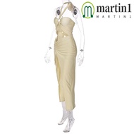MARTIN1 Women Sleeveless Split Dresses, Halter Hollow Out Hollow Slit Dress, Solid Color Backless Sleeveless  Hollow Backless Slim Fit Dress Lady