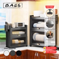 TheBags 45cm/55cm 2 Layer Dish Drying Kitchen Rack with Drain Tray Utensil Organizer Rak Pinggan Den