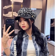 Hat Wanita sailor Leopard cap fiddler hat full black anchor rope button