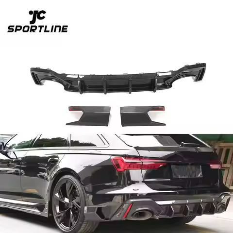 Dry Carbon Fiber RS6 Car Rear Bumper Diffuser for Audi RS6 A6 C8 Avant Wagon 4-Door 2019- 2021
