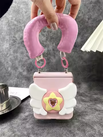 Korean Cute Diamond Heart Wing Bracket Banana Portable Case for Samsung Galaxy Flip7 Flip6 5 Flip7fe