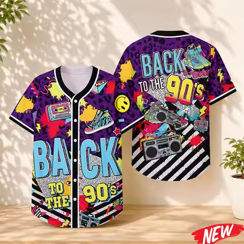Back to the 80s 90s Graphic Baseball Jersey Custom Retro Beach Party Button Shirt Outfit Shirts Hip