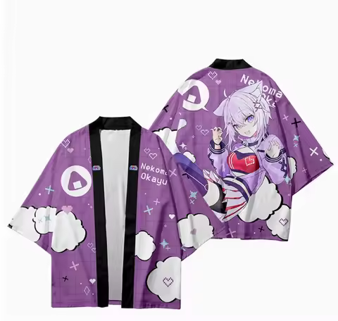 3D Anime Hololive Ookami Mio Short Sleeve Haori Cosplay Costume Men Woman Casual Student Loose Tops 