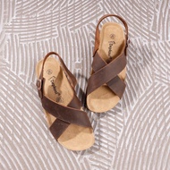 Cross-strap shoes - Dark brown leather with rice husk sole - Export form (large form)