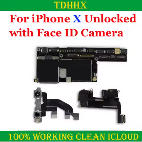 For iPhone X Mainboard with Face ID 64GB/256GB Fully Tested Working Cleaned iCloud Unlocked Phone Mo