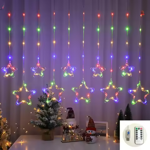 1PC 3M Christmas Star Curtain Light Ramadan Atmosphere Decorative Light USB Eight Modes Romantic Cre