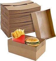 DEAYOU 50 Pieces Kraft Paper Food Trays, 8.7" L x 5.5" W x 2.4" H Foldable 4 Corner Pop Up Food Cont